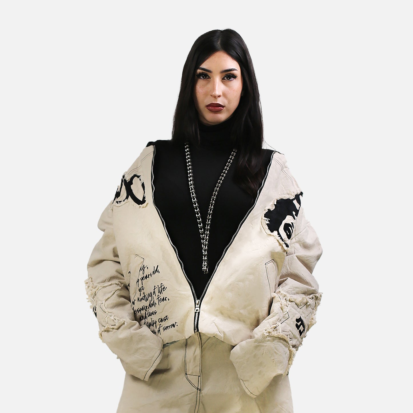 Bomber Jacket with Distressed Patches