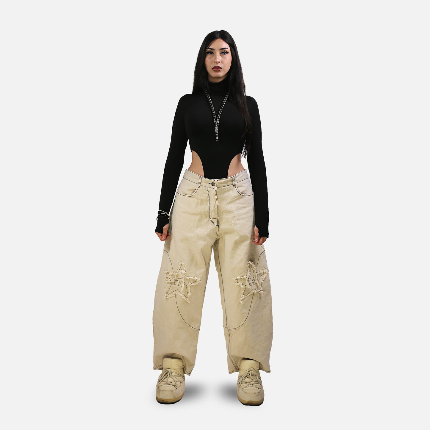 Raw Canvas Pants with Distressed Patches