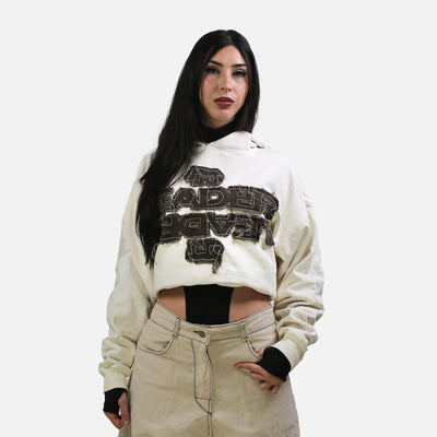 Cropped Dyed Hoodie with Distressed Embroidery