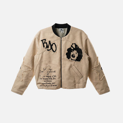 Bomber Jacket with Distressed Patches