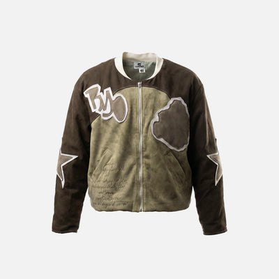 Waxed Bomber Jacket with Leather Patches